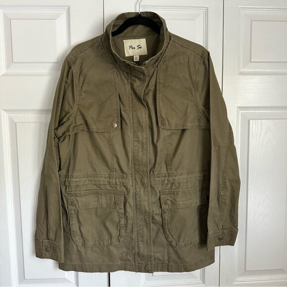 Military Jacket Womens XL Green Utility Field Drawstring Zip Gorpcore Safari - Picture 1 of 9